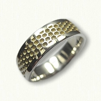 Sterling Silver Custom Honeycomb Designed Wedding Band - with 18kt electroplating in the recessed areas 