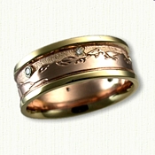 14kt Rose Gold with 18kt Yellow Gold Rails -Teton Mountain Band with Diamonds 