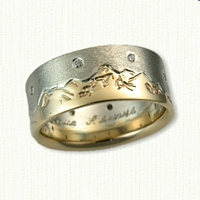 Two Tone Hand Engraved Teton Band with small diamonds in sky to represent stars 