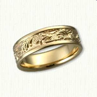 14kt Yellow Gold Custom Arched Pine Branch with Pine Cones Wedding Band 