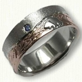 Custom Mountain Wedding band with  Bear & Sapphire- Raised Bear in 14kt White Gold