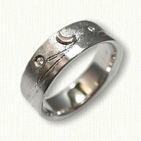 Mountain Range band with raised sun and moon and 2 diamonds with moon - no rails - 14kt Rose Gold Raised Moon