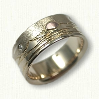 14kt Yellow Gold Custom Mountain range band with 14kt Rose Gold Raised Sun and Moon