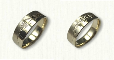 14kt Yellow Gold Double Sided Mountain Range Wedding Band - different mountain ranges on both sides