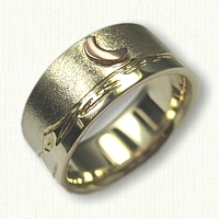 14kt Yellow Gold Custom Mountain Range Band with 14kt Rose Gold Raised Moon